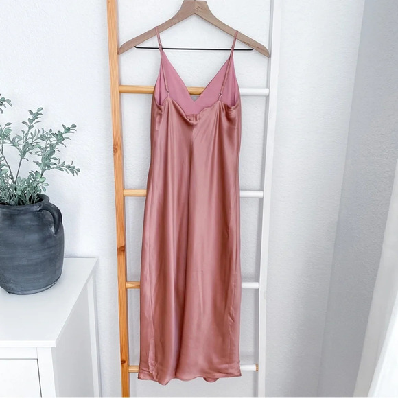 L’agence Jodie Slip Midi Dress Pink Rose V-neck Spaghetti Straps Sliky - Picture 3 of 15